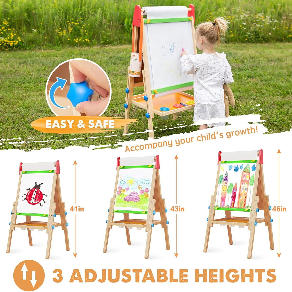 Tiny Land® 3-in-1 Wooden Art Easel & Paper Roll Bundle