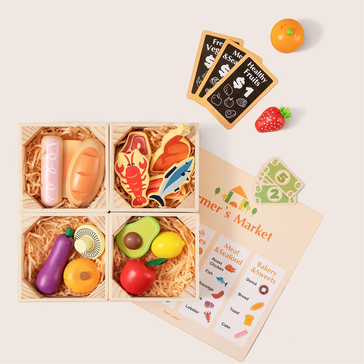 Tiny Land® Wooden Play Food & Storage Rack Bundle