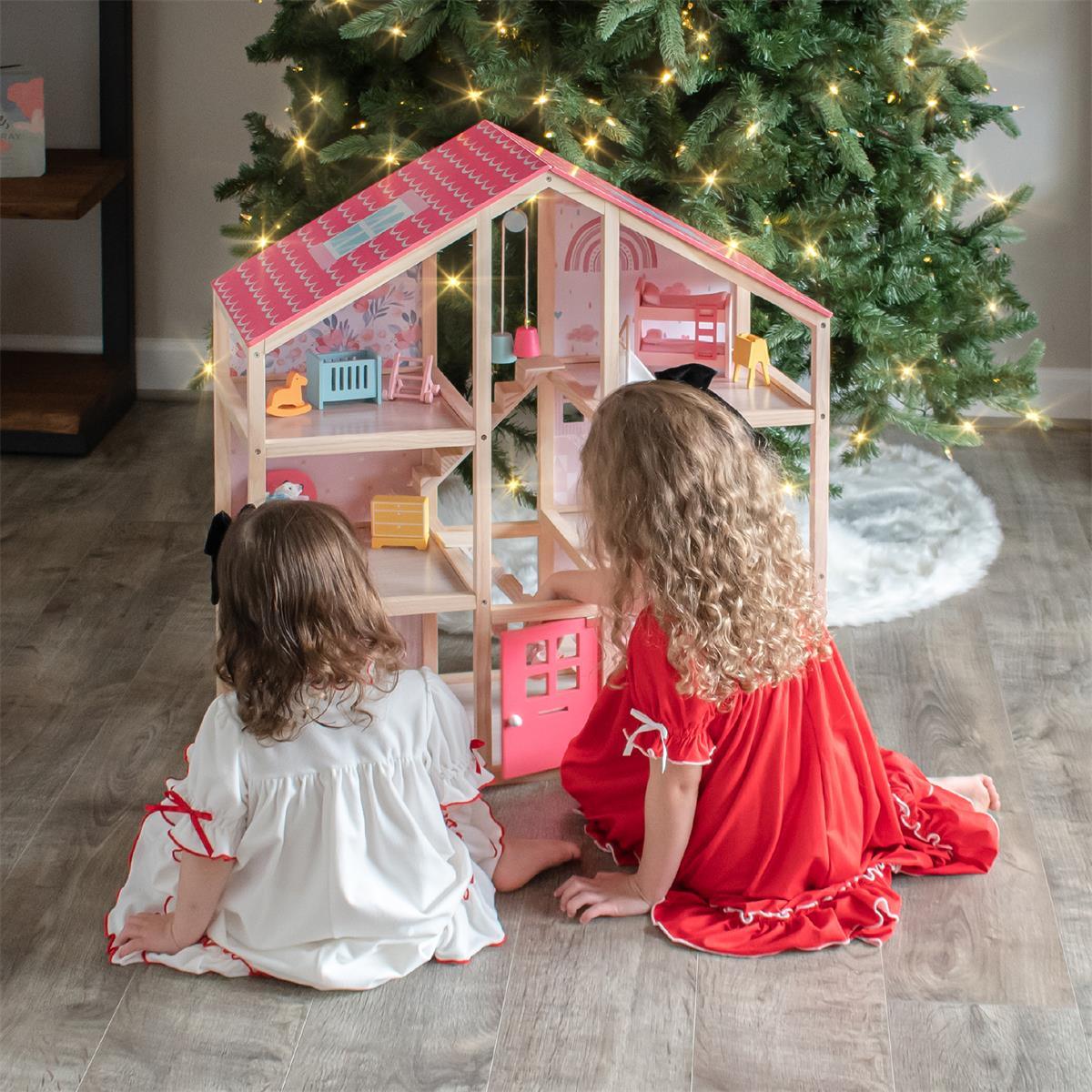 Tiny Land® Sweetwood Wooden Dollhouse with 30 Furniture Pieces