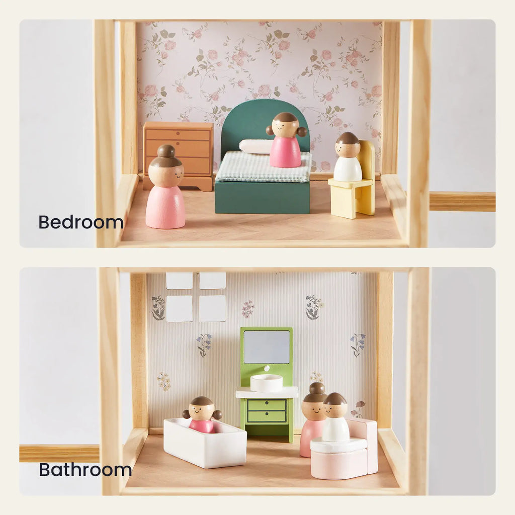 Tiny Land® Sweetwood Wooden Dollhouse with 30 Furniture Pieces