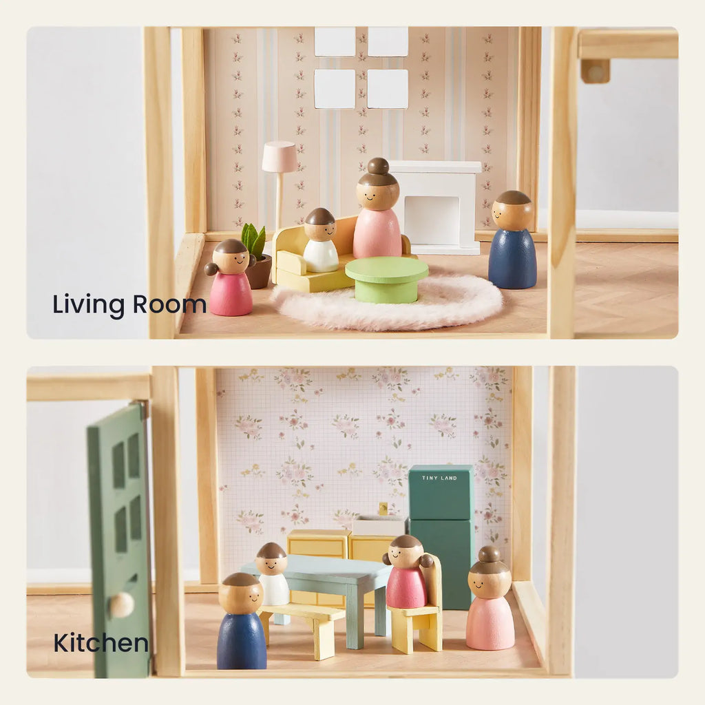 Tiny Land® Sweetwood Wooden Dollhouse with 30 Furniture Pieces