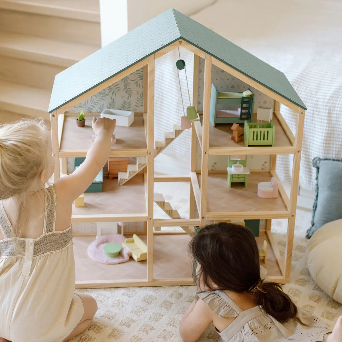 Tiny Land® Sweetwood Wooden Dollhouse with 30 Furniture Pieces