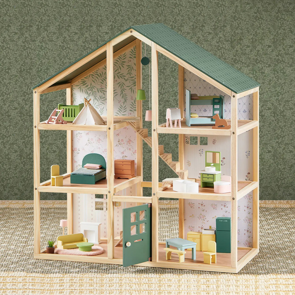 Tiny Land® Sweetwood Wooden Dollhouse with 30 Furniture Pieces