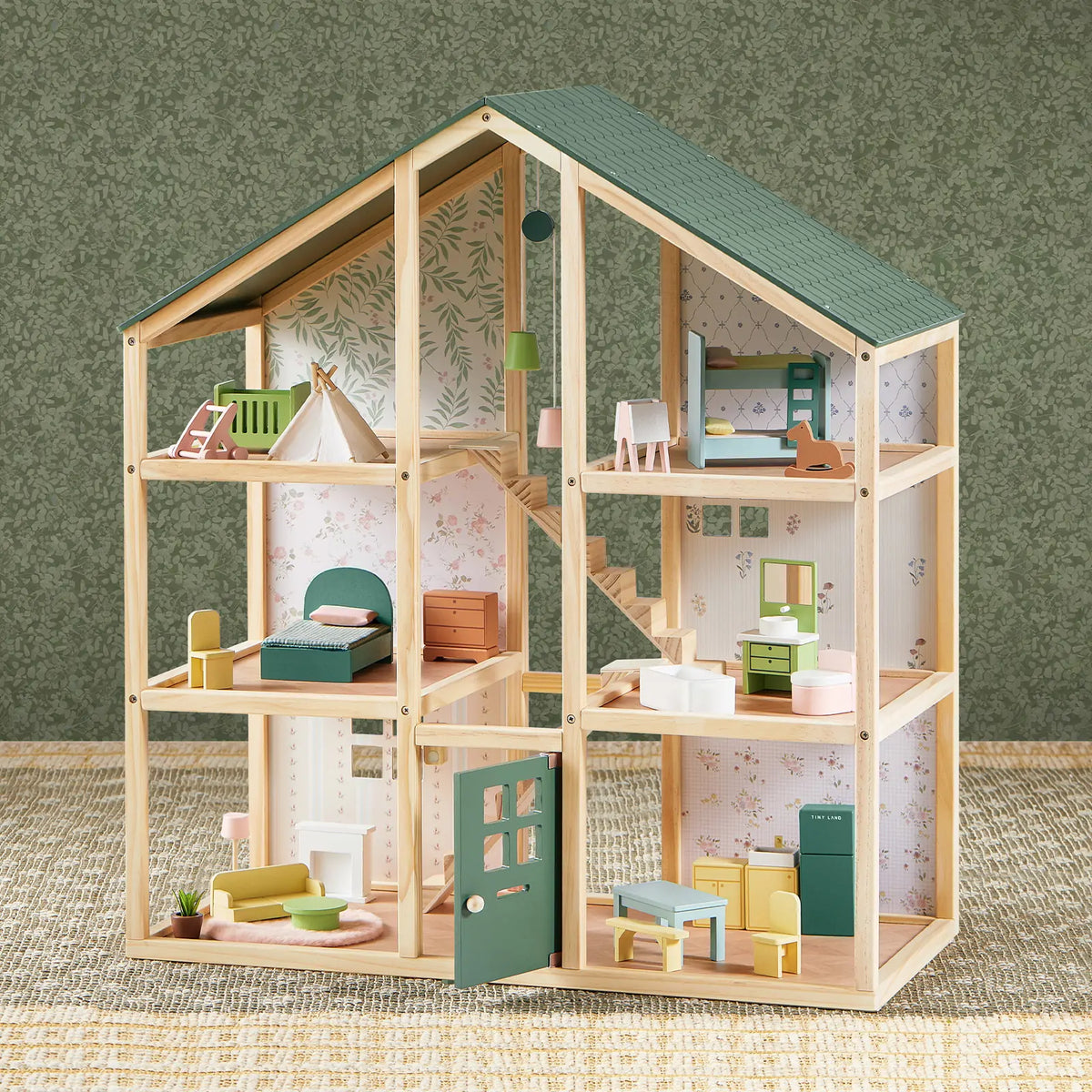 Tiny Land® Sweetwood Wooden Dollhouse with 30 Furniture Pieces