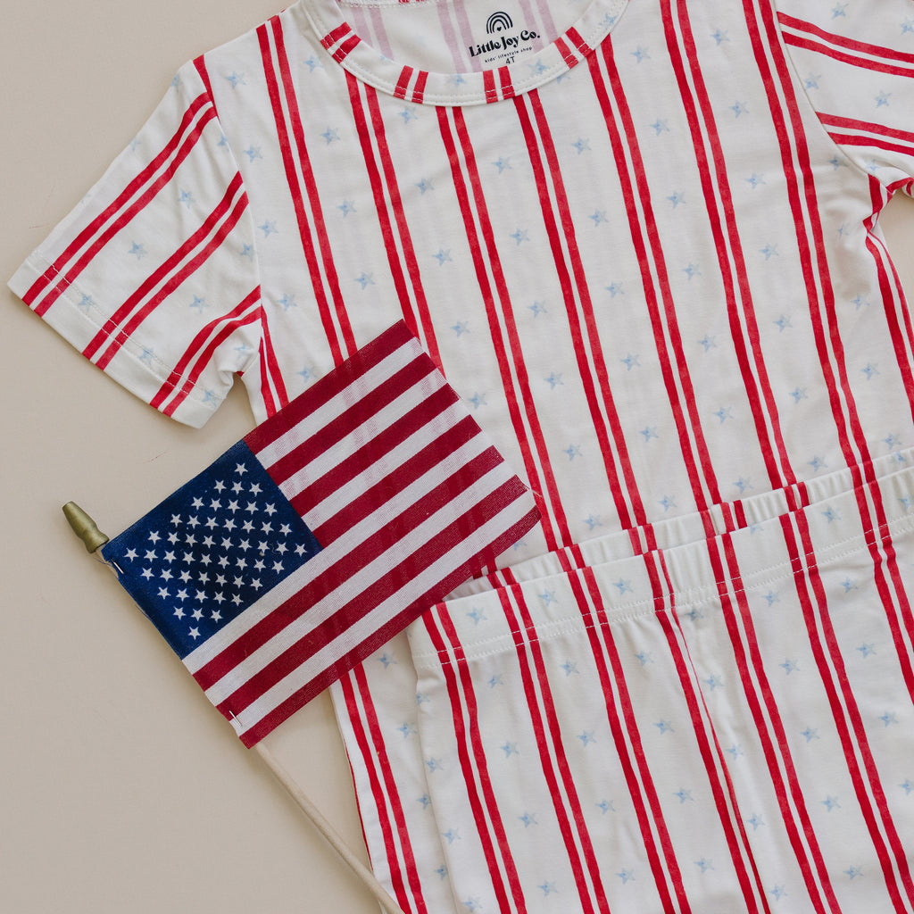 Stars & Stripes 2-Piece Bamboo Pajamas | Patriotic Kids PJ Set | Little Joy Co.