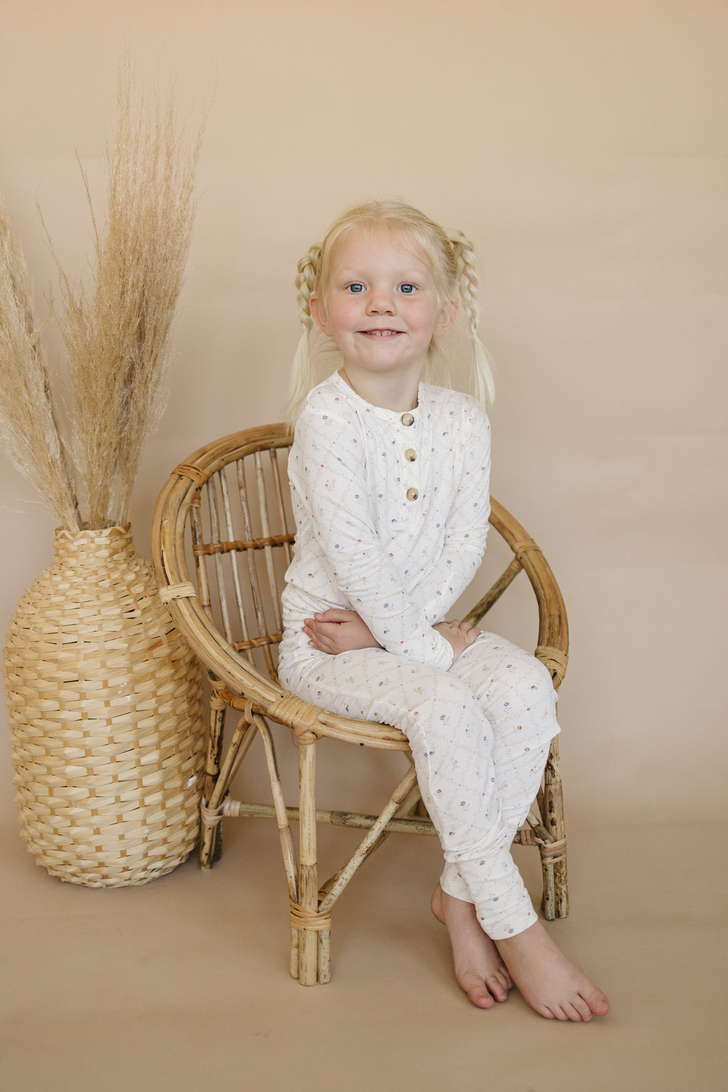 Vintage Blooms 2-Piece Henley Bamboo Pajamas | Soft Floral Kids PJ Set | Little Joy Co.