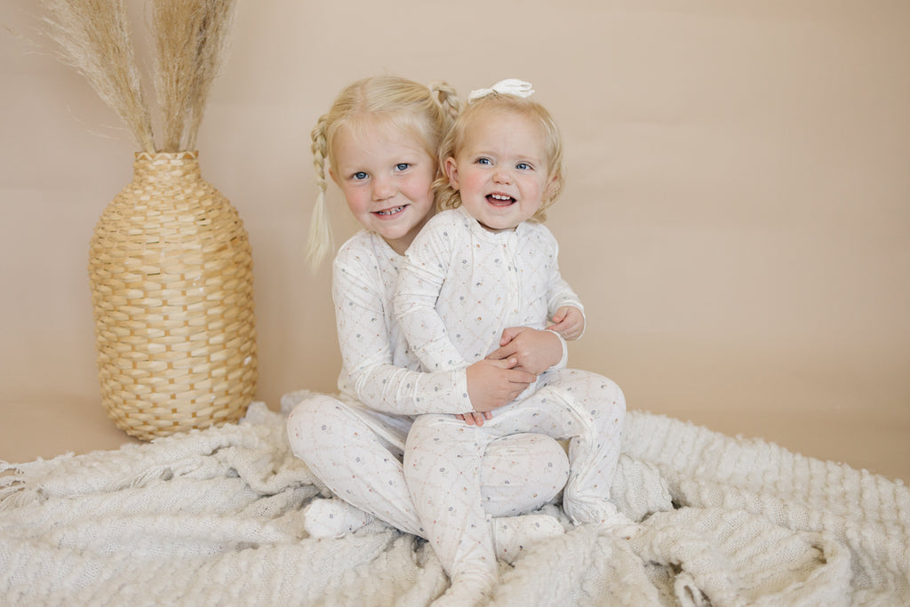 Vintage Blooms 2-Piece Henley Bamboo Pajamas | Soft Floral Kids PJ Set | Little Joy Co.