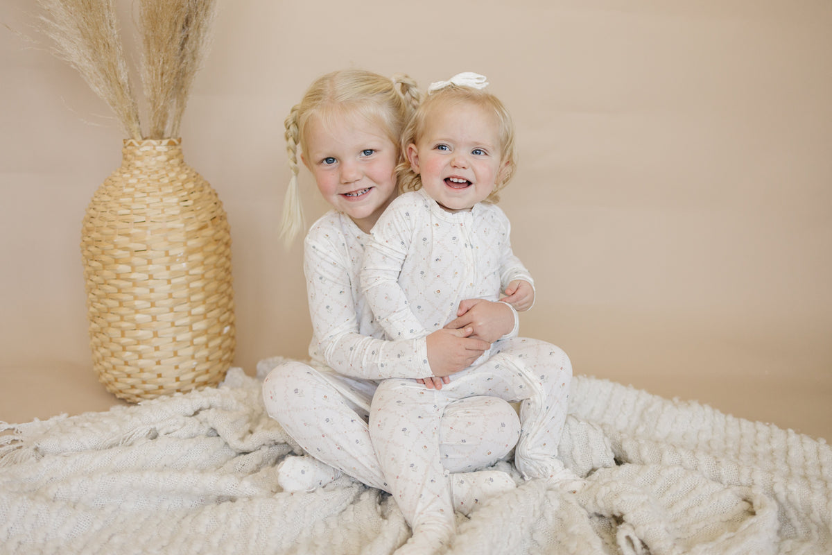 Vintage Blooms 2-Piece Henley Bamboo Pajamas | Soft Floral Kids PJ Set | Little Joy Co.