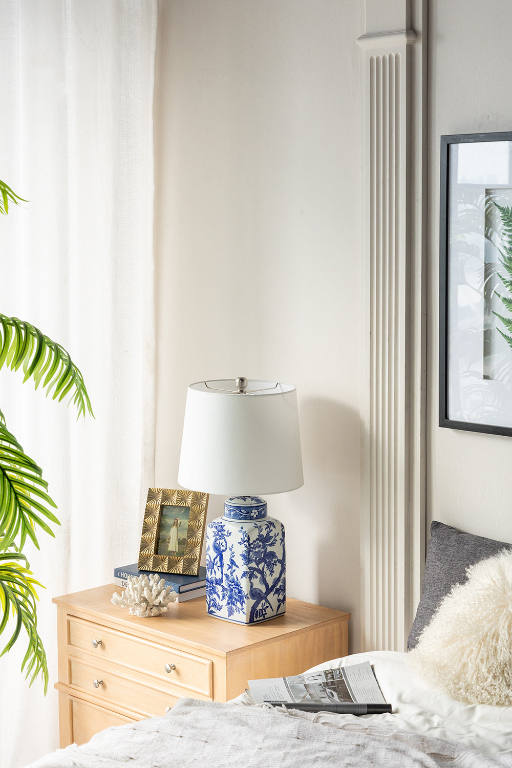 Blue & White Botanical Ceramic Table Lamp