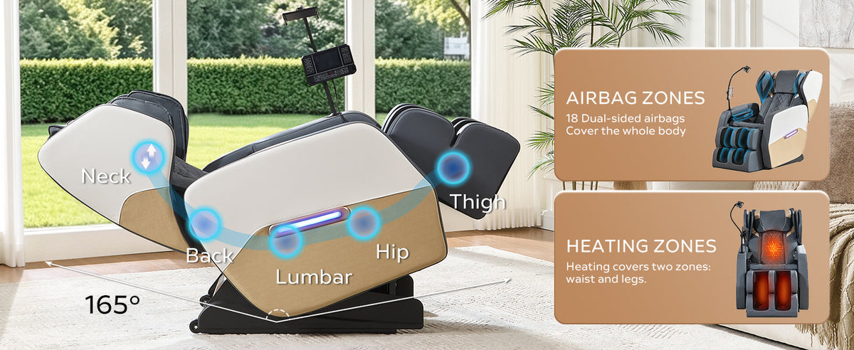 Gold+White Massage Chair Recliner with Zero Gravity and Full Body Air Pressure