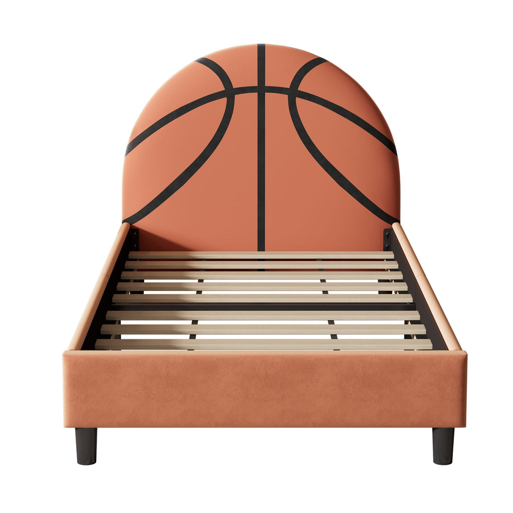 Basketball Upholstered Twin Platform Bed | Orange