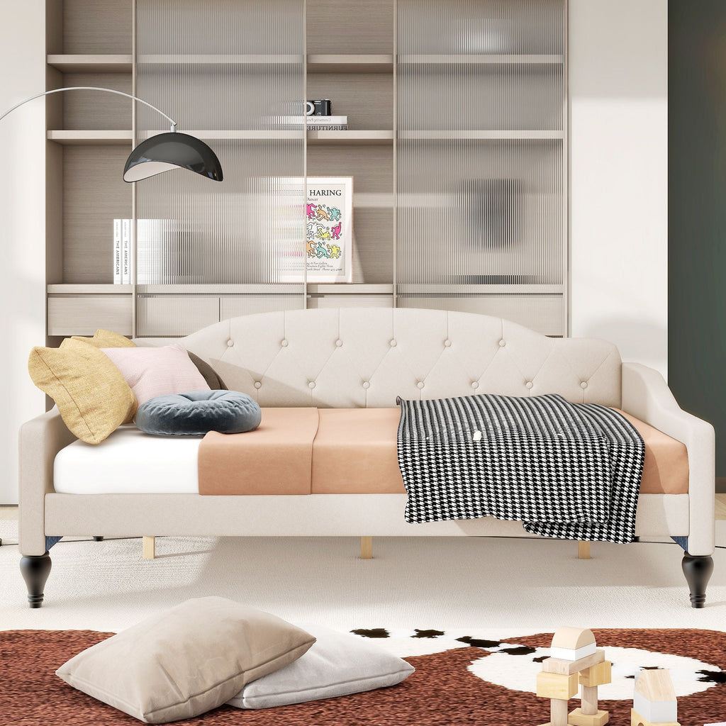 Tufted Upholstered Full-Size Daybed | Beige
