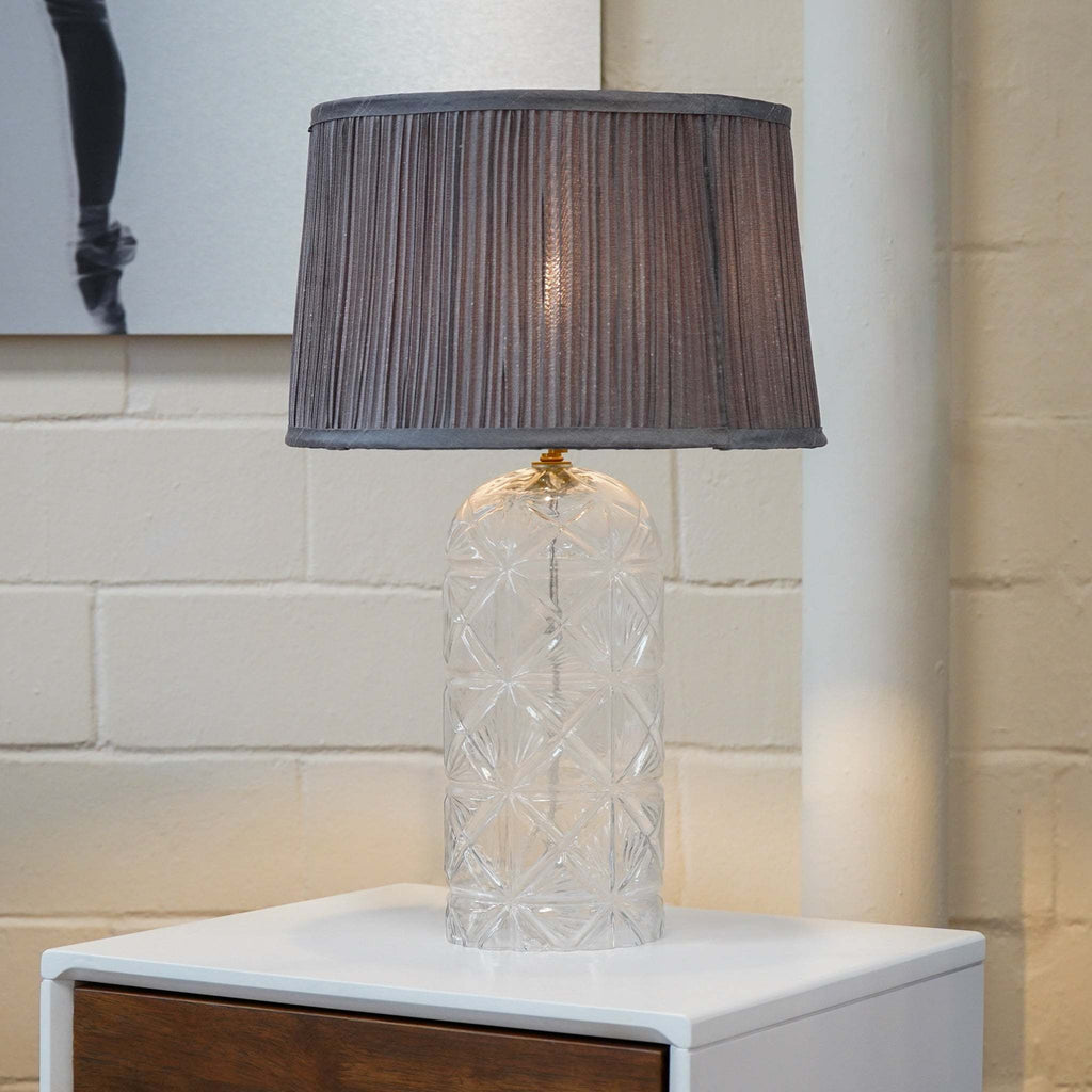 Luxora Textured Glass Table Lamp | Pleated Gray Shade