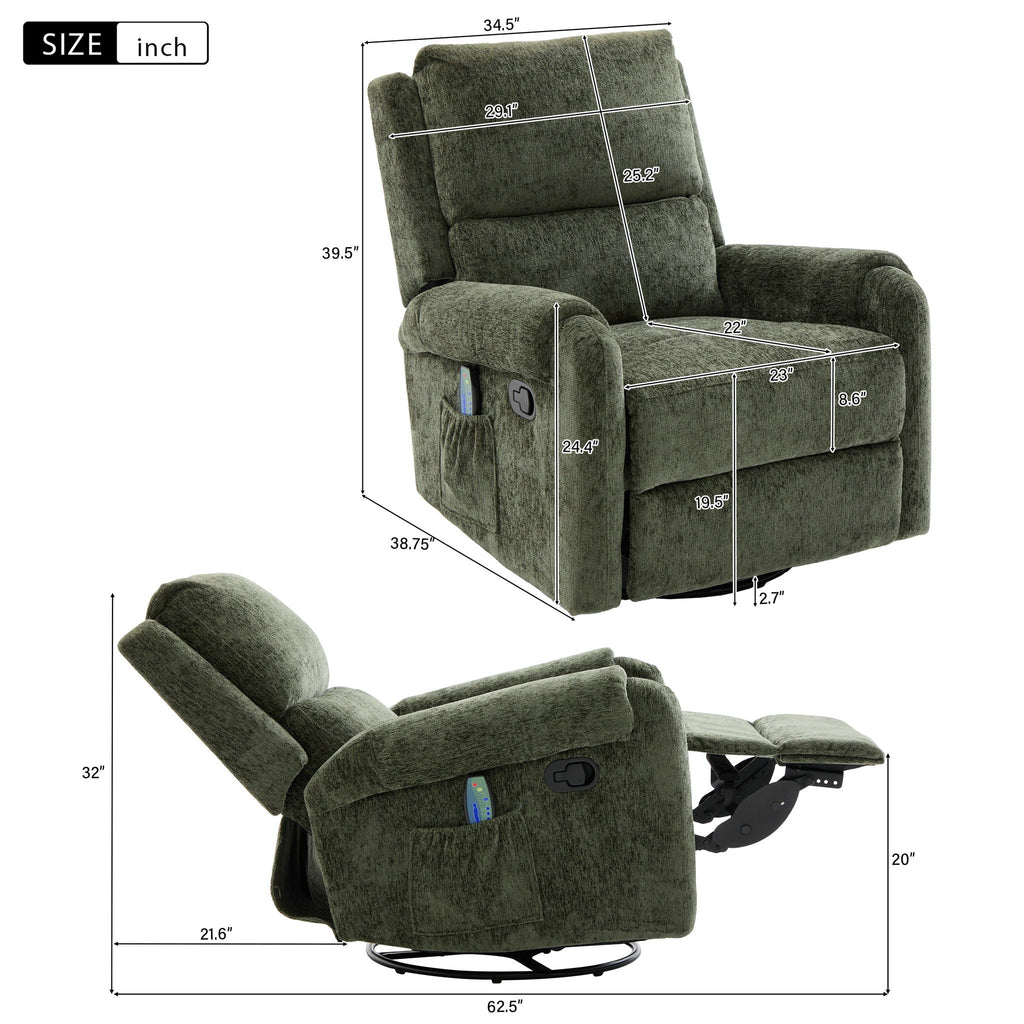 Fabric Massage Recliner | Swivel & Rocking Base