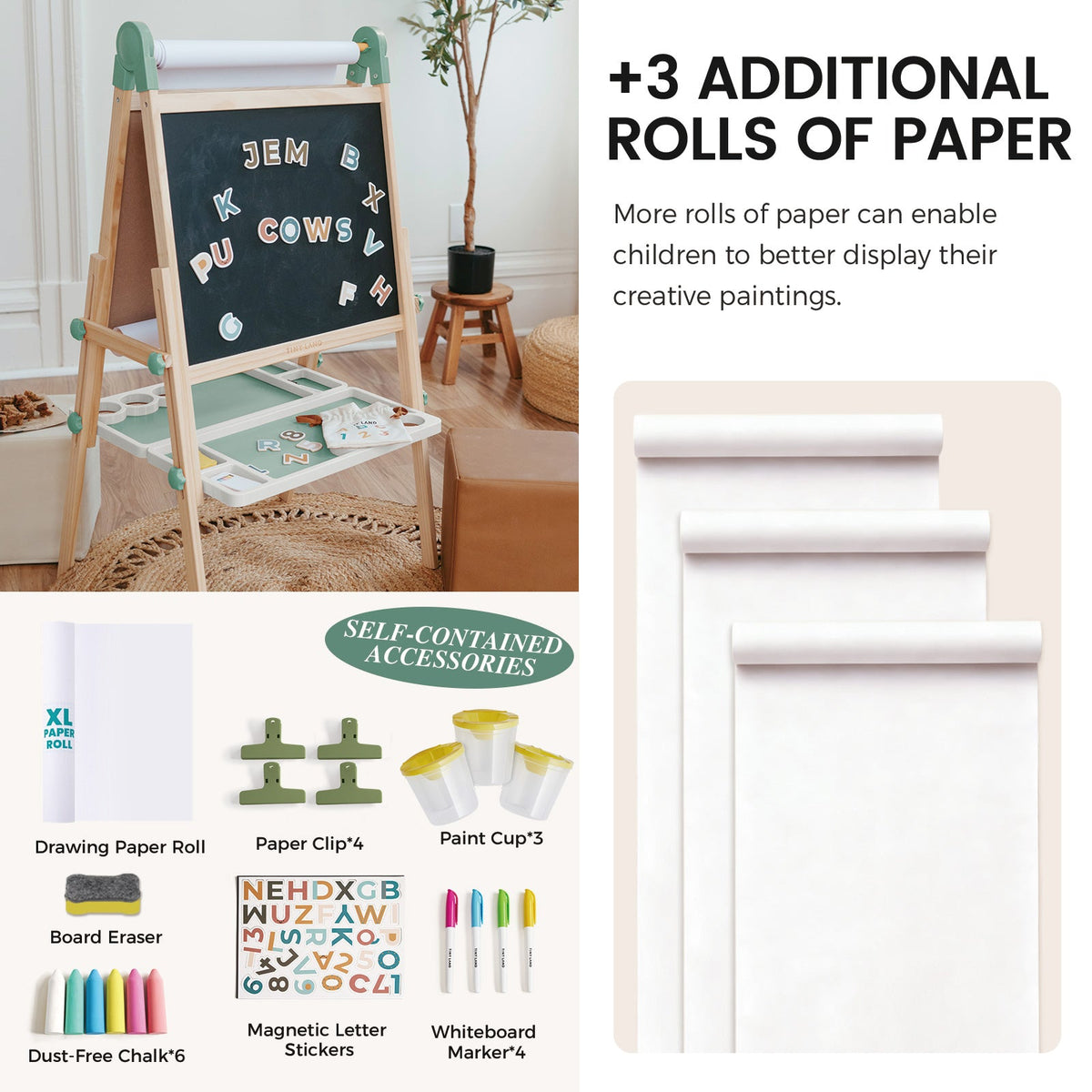 Tiny Land® Magnitales Art Easel & Paper Roll Bundle