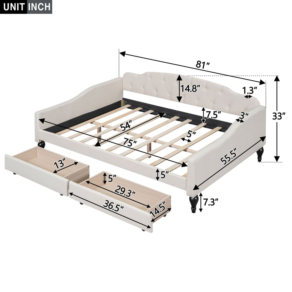 Tufted Upholstered Full-Size Daybed | Beige