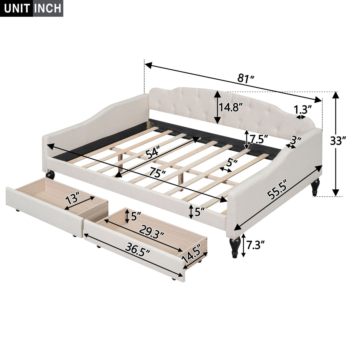 Tufted Upholstered Full-Size Daybed | Beige