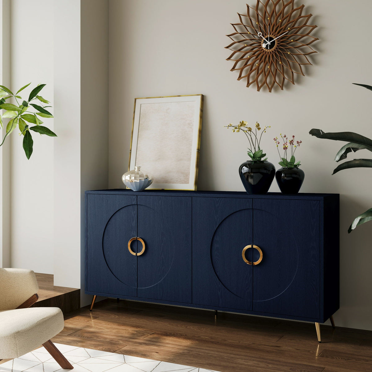 Lacquered Four-Door Sideboard with Adjustable Shelves