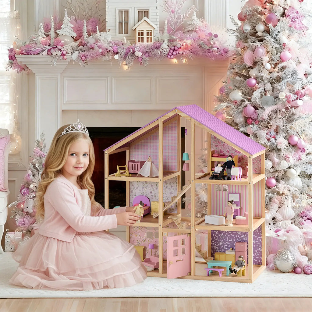 Tiny Land® Sweetwood Wooden Dollhouse with 30 Furniture Pieces