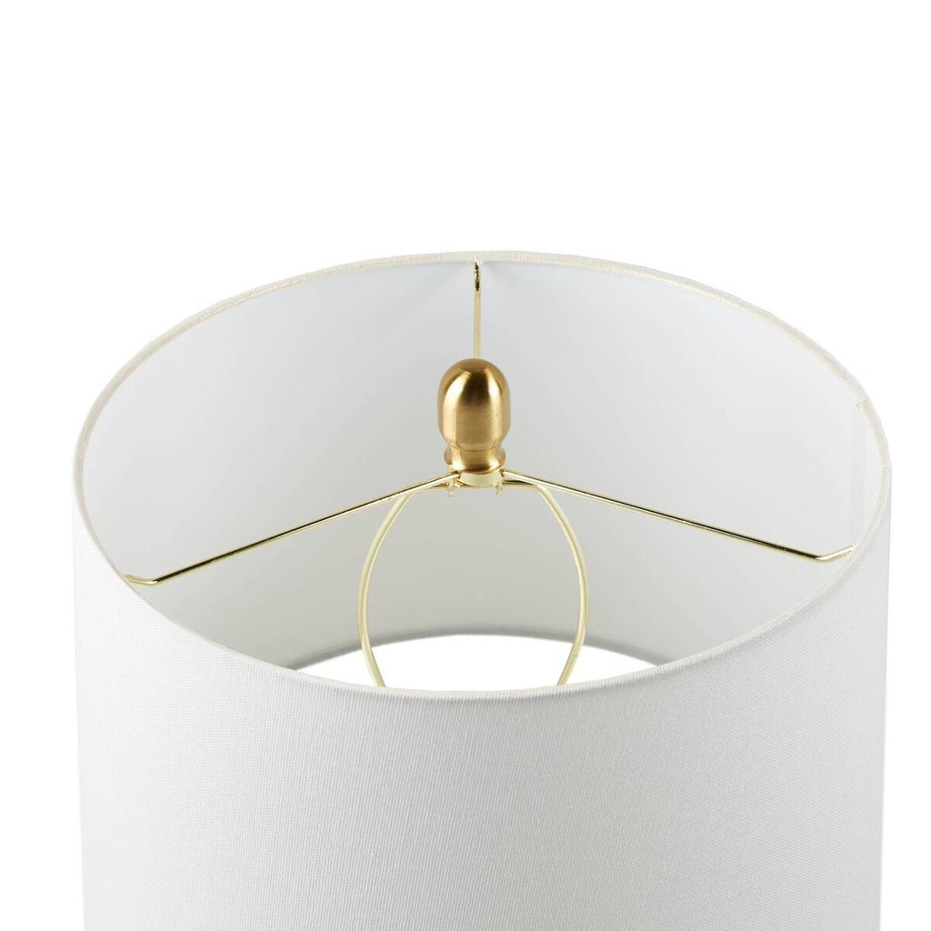 Faceted Green Glass Table Lamp with White Fabric Shade - Green