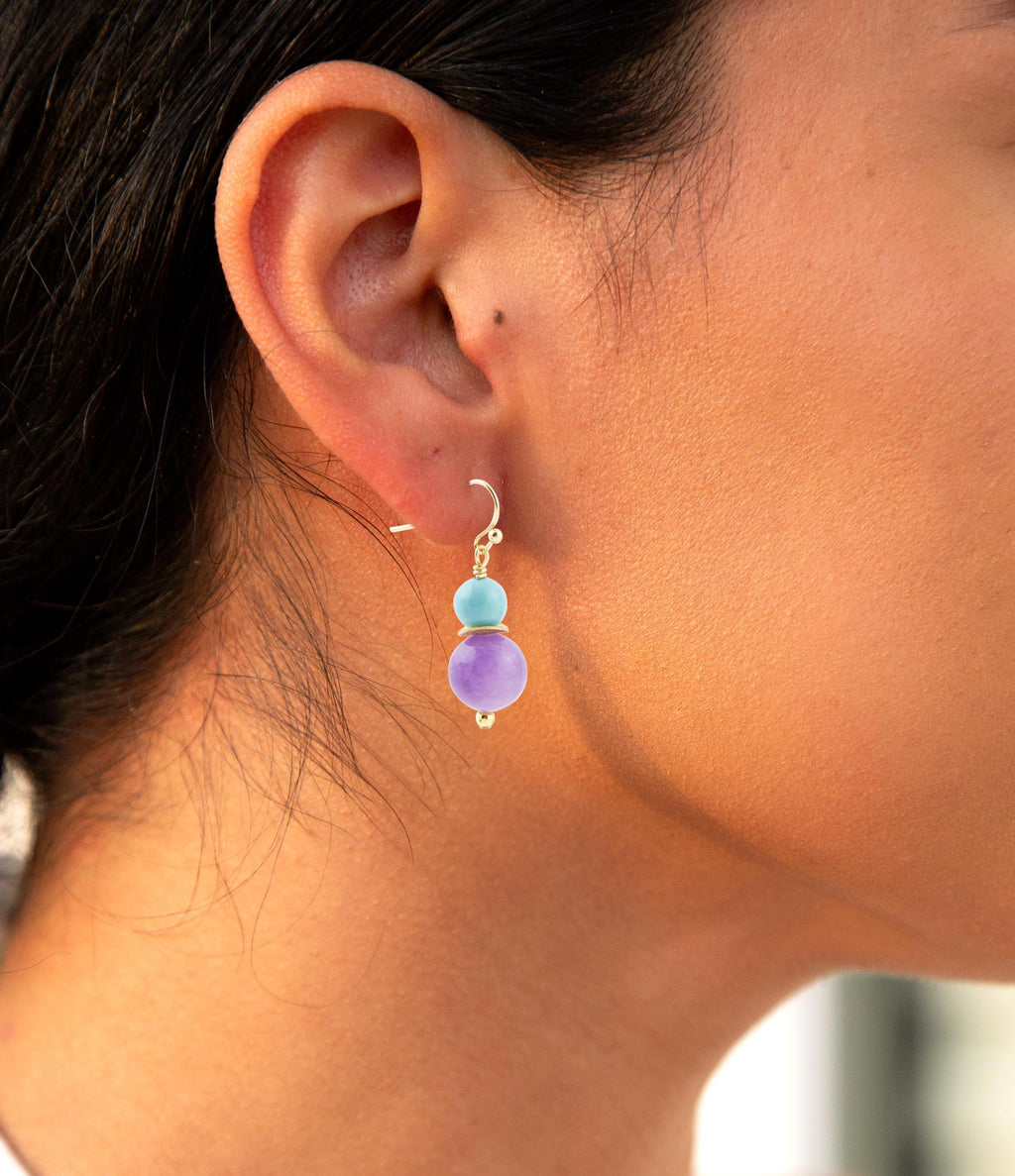 Aruba Purple Jade Golden Drop Earrings
