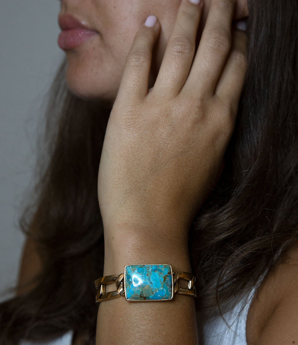 Athena Blue Turquoise Golden Cuff Bracelet
