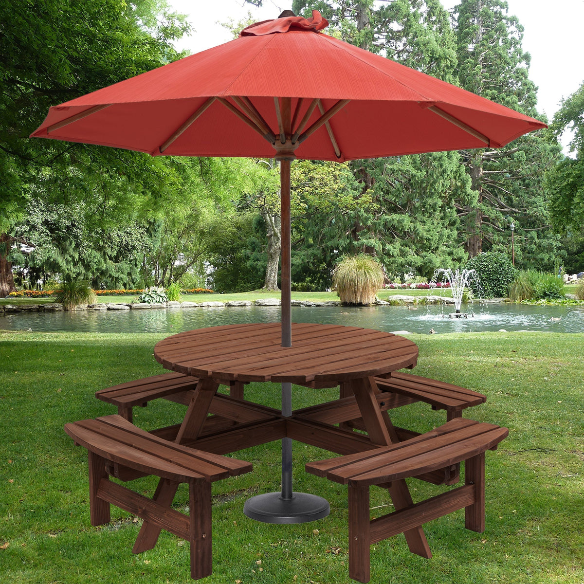 8-Person Solid Fir Wood Picnic Table with Benches