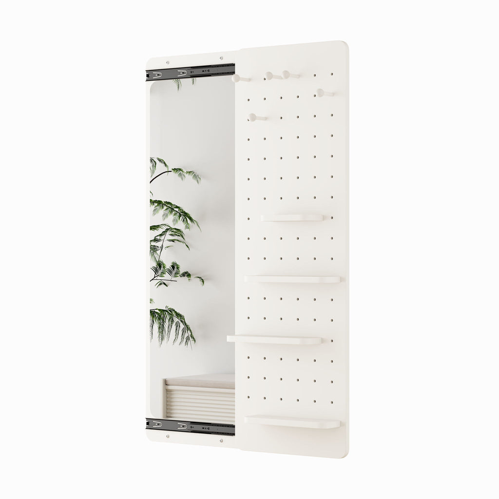 Wall-Mounted Wood Storage Mirror with Shelf & Hook