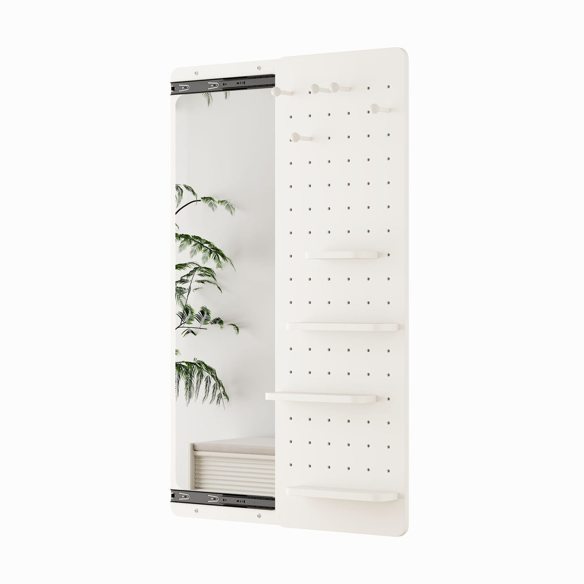 Wall-Mounted Wood Storage Mirror with Shelf & Hook