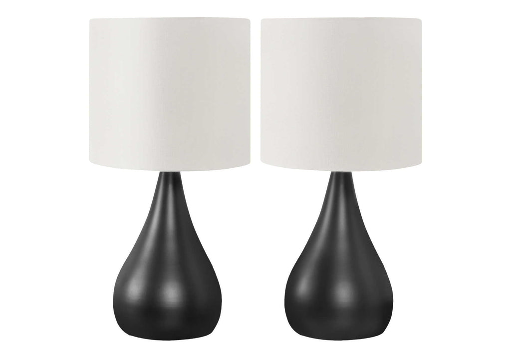 Contemporary Table Lamp Set with Ivory Linen Shades - Black