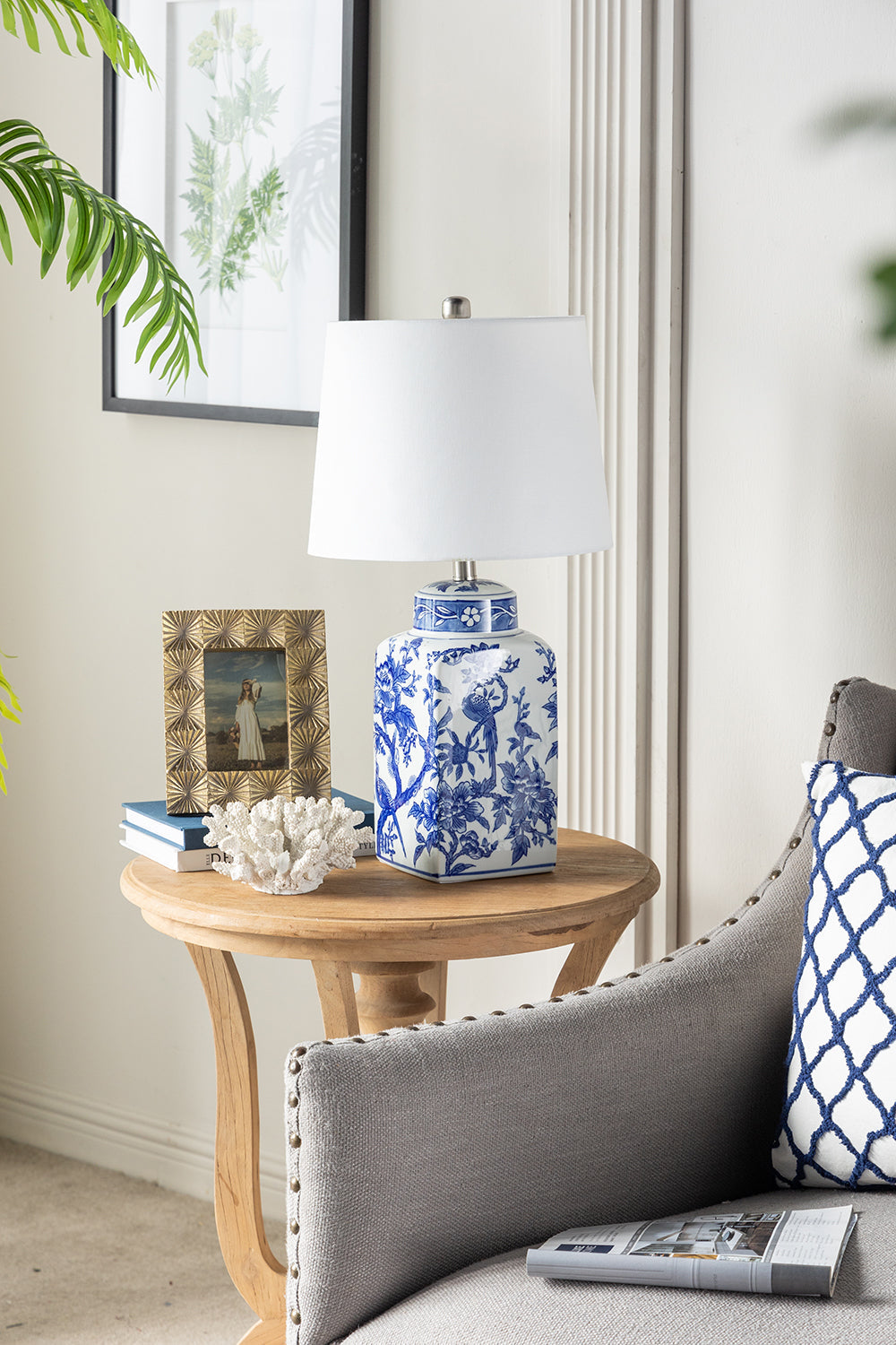 Blue & White Botanical Ceramic Table Lamp