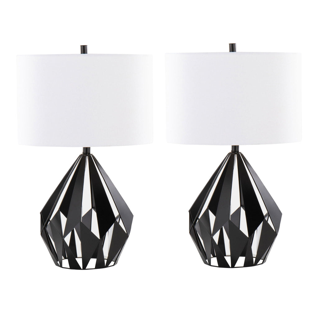 Geometric Table Lamps | Matte Black & Linen | Set of 2