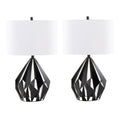 Geometric Table Lamps | Matte Black & Linen | Set of 2