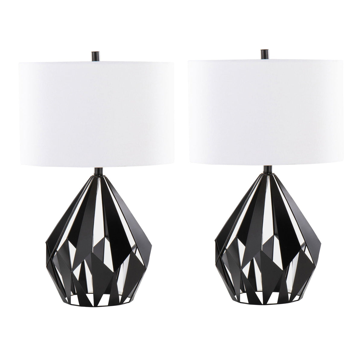 Geometric Table Lamps | Matte Black & Linen | Set of 2