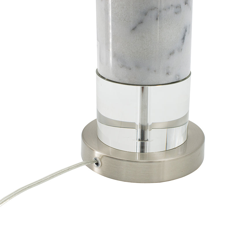 Sculpted Marble & Crystal Cylinder Table Lamp with White Drum Shade - White