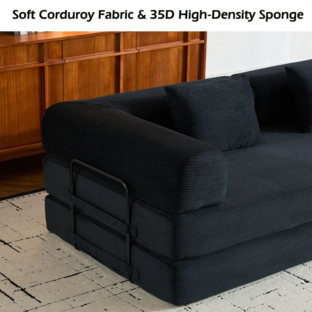 Convertible Floor Sleeper Sofa with Cylindrical Pillow