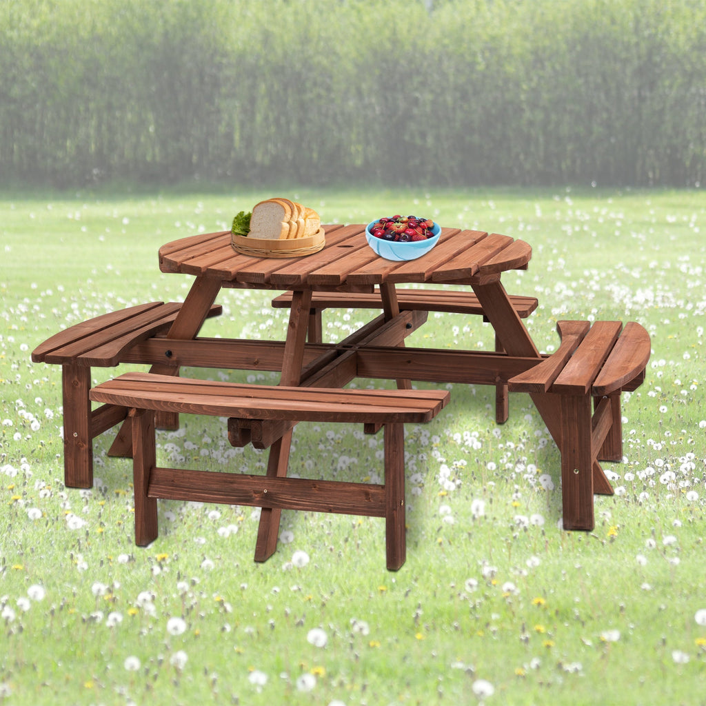 8-Person Solid Fir Wood Picnic Table with Benches