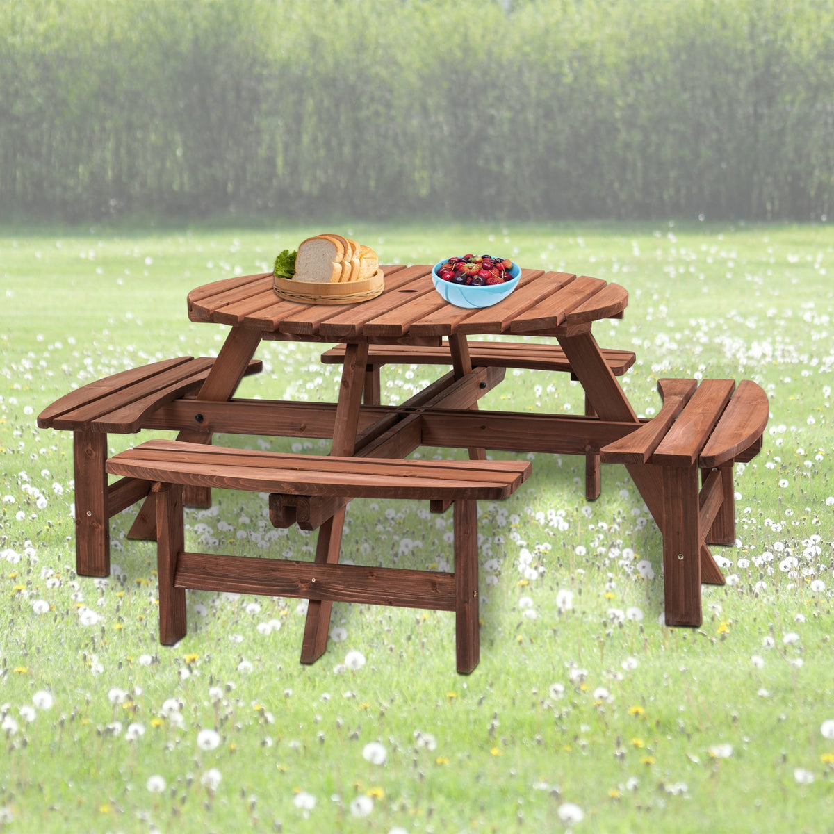 8-Person Solid Fir Wood Picnic Table with Benches