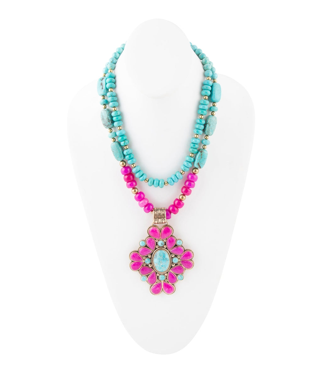 Barcelona Pink Agate Cross Golden Pendant Necklace