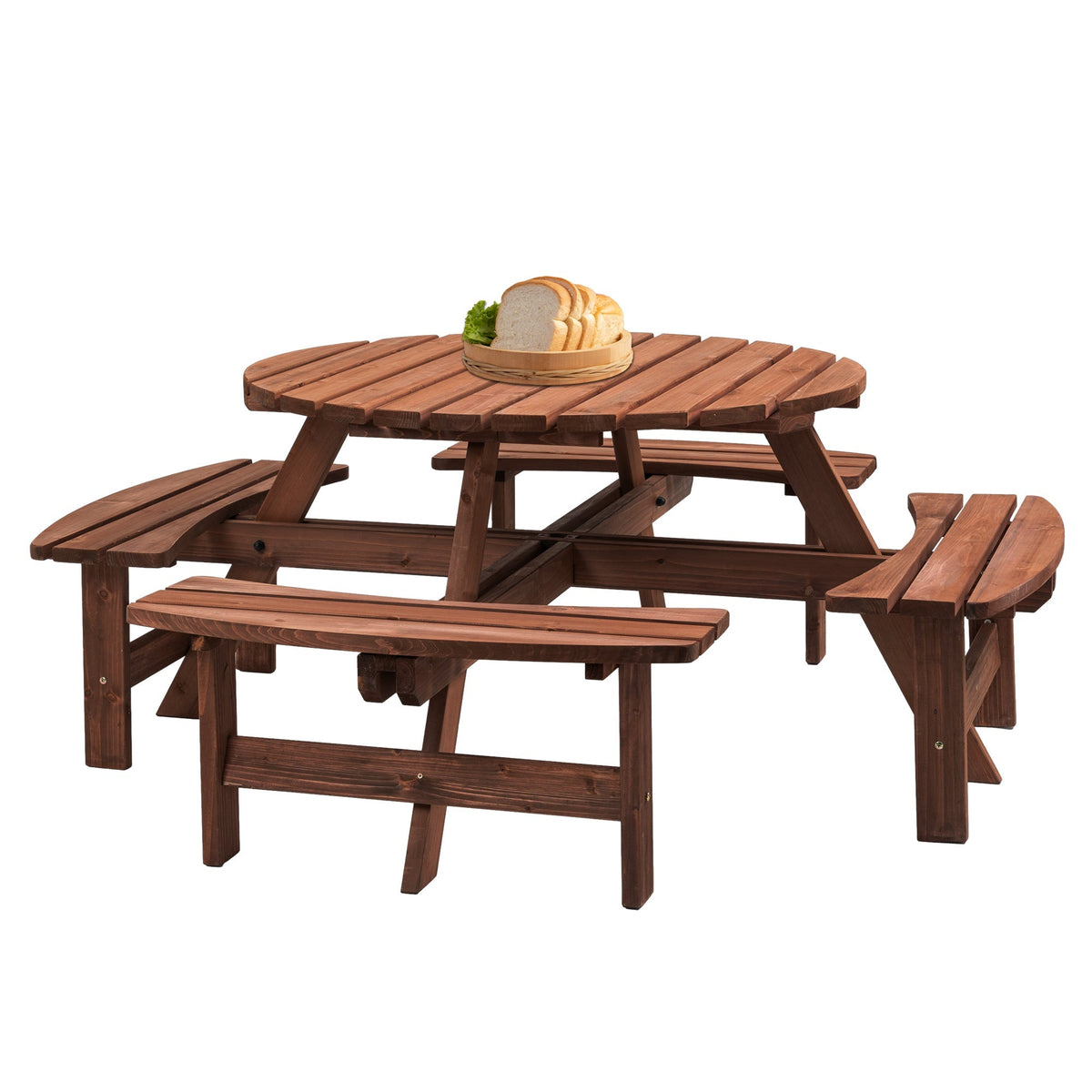 8-Person Solid Fir Wood Picnic Table with Benches