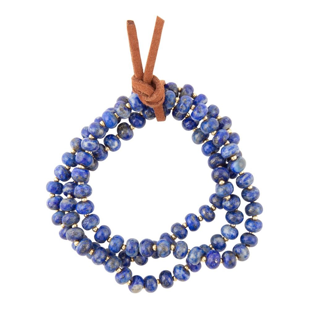 Blue Lapis Triple Strand Golden Bracelet Set