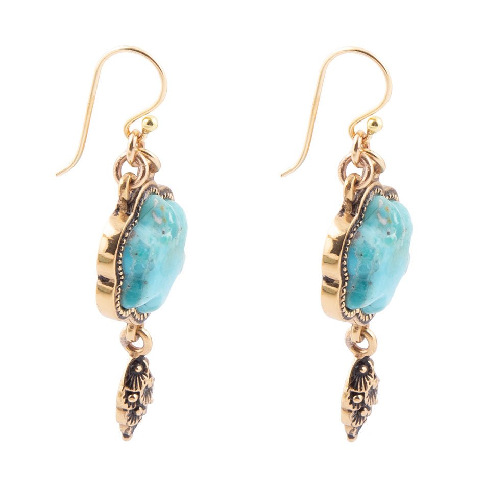 Blue Turquoise Flower Golden Drop Earrings