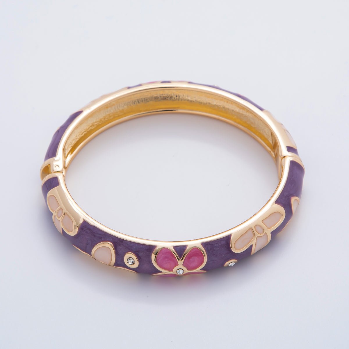 18K Gold Filled Summer Multicolor Enamel Flower Bangle Bracelet | WA-03371 ~ WA-03378