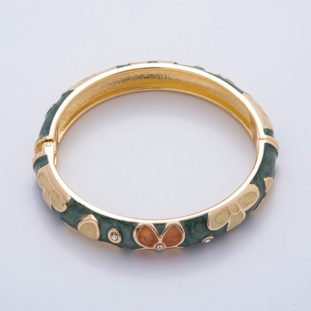 18K Gold Filled Summer Multicolor Enamel Flower Bangle Bracelet | WA-03371 ~ WA-03378