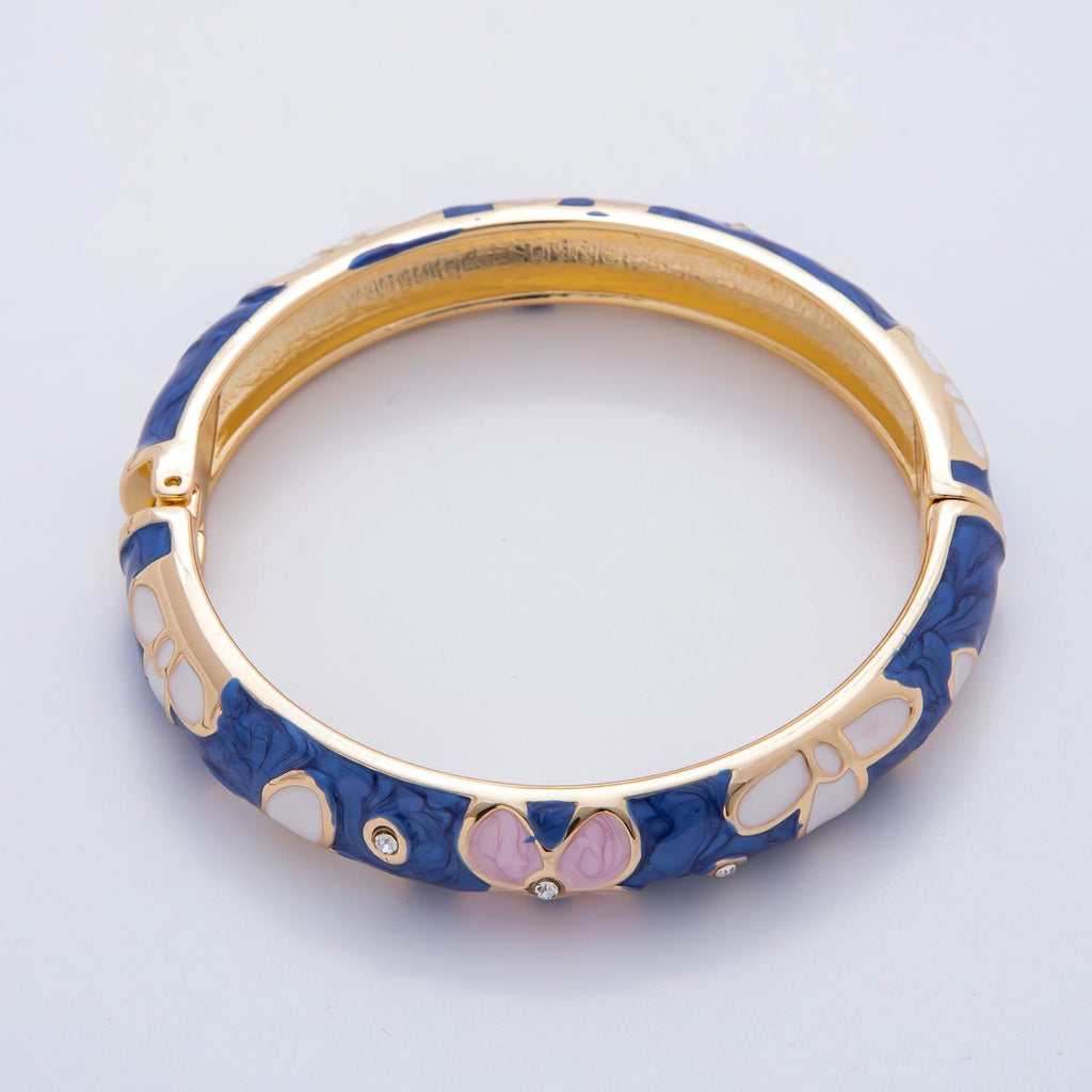 18K Gold Filled Summer Multicolor Enamel Flower Bangle Bracelet | WA-03371 ~ WA-03378