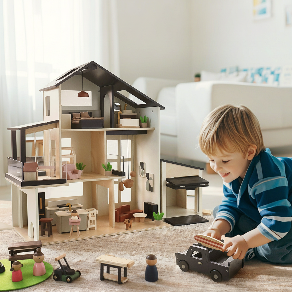 Tiny Land® Wooden Dollhouse Garage & Truck Set