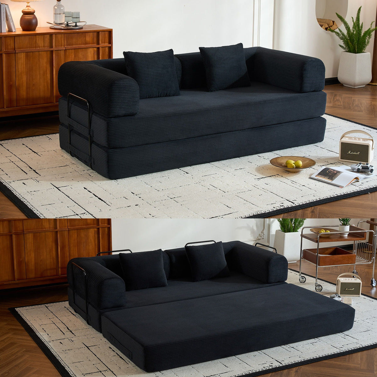 Convertible Floor Sleeper Sofa with Cylindrical Pillow