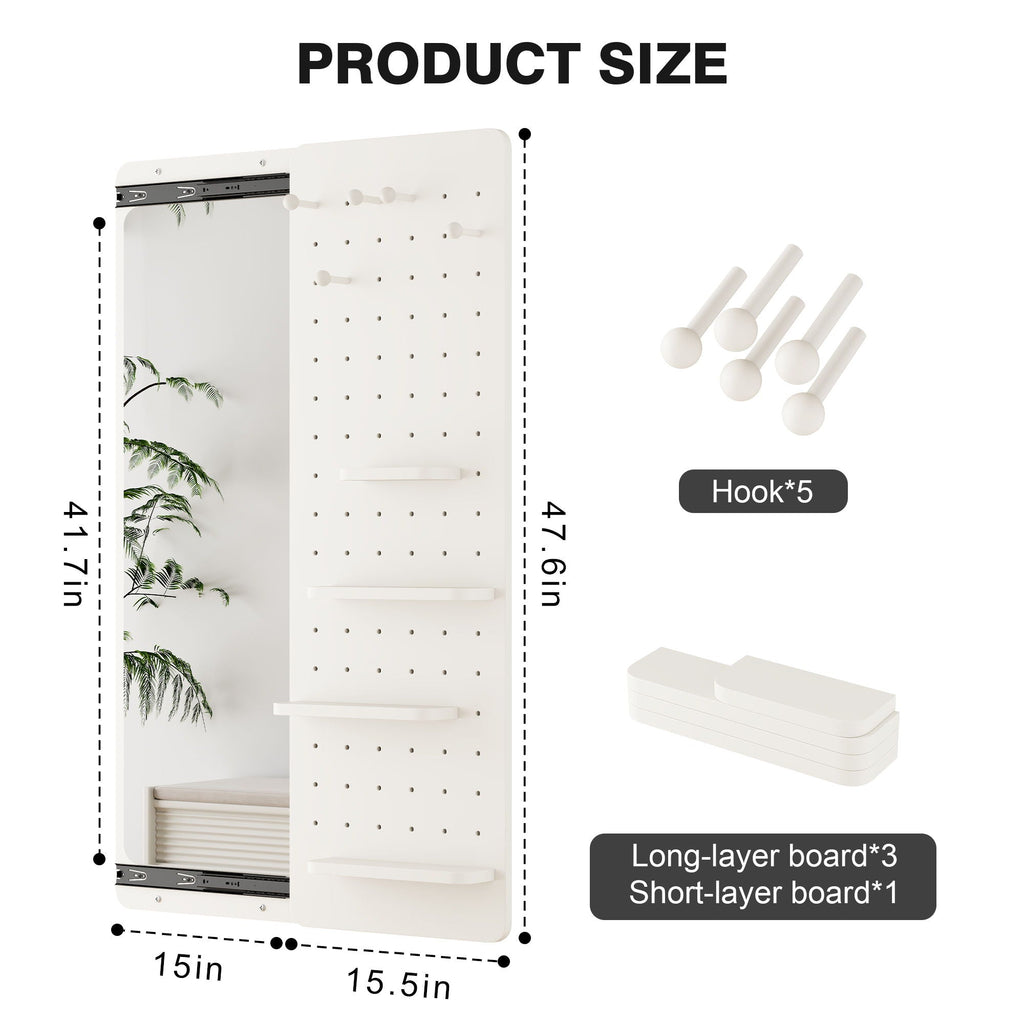 Wall-Mounted Wood Storage Mirror with Shelf & Hook