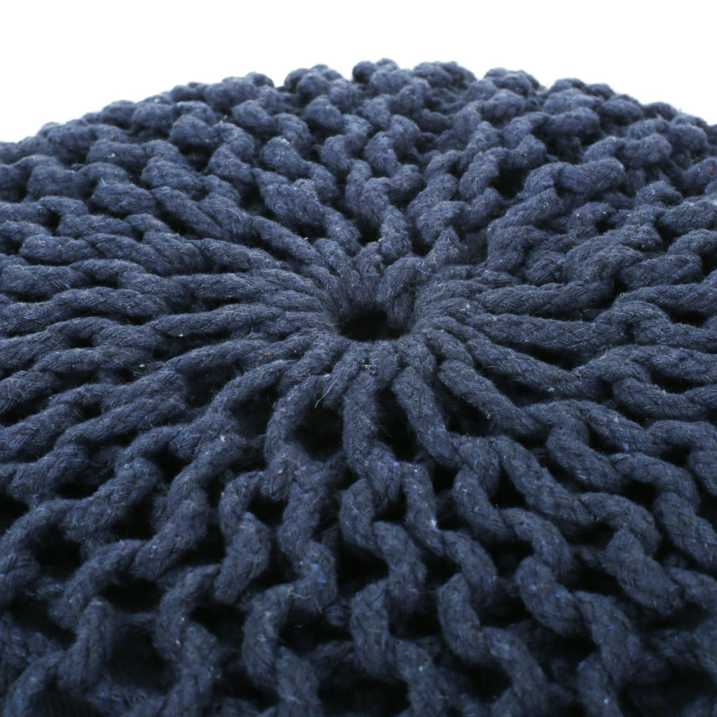 Bordeaux Knitted Cotton Round Pouf Ottoman Floor Cushion
