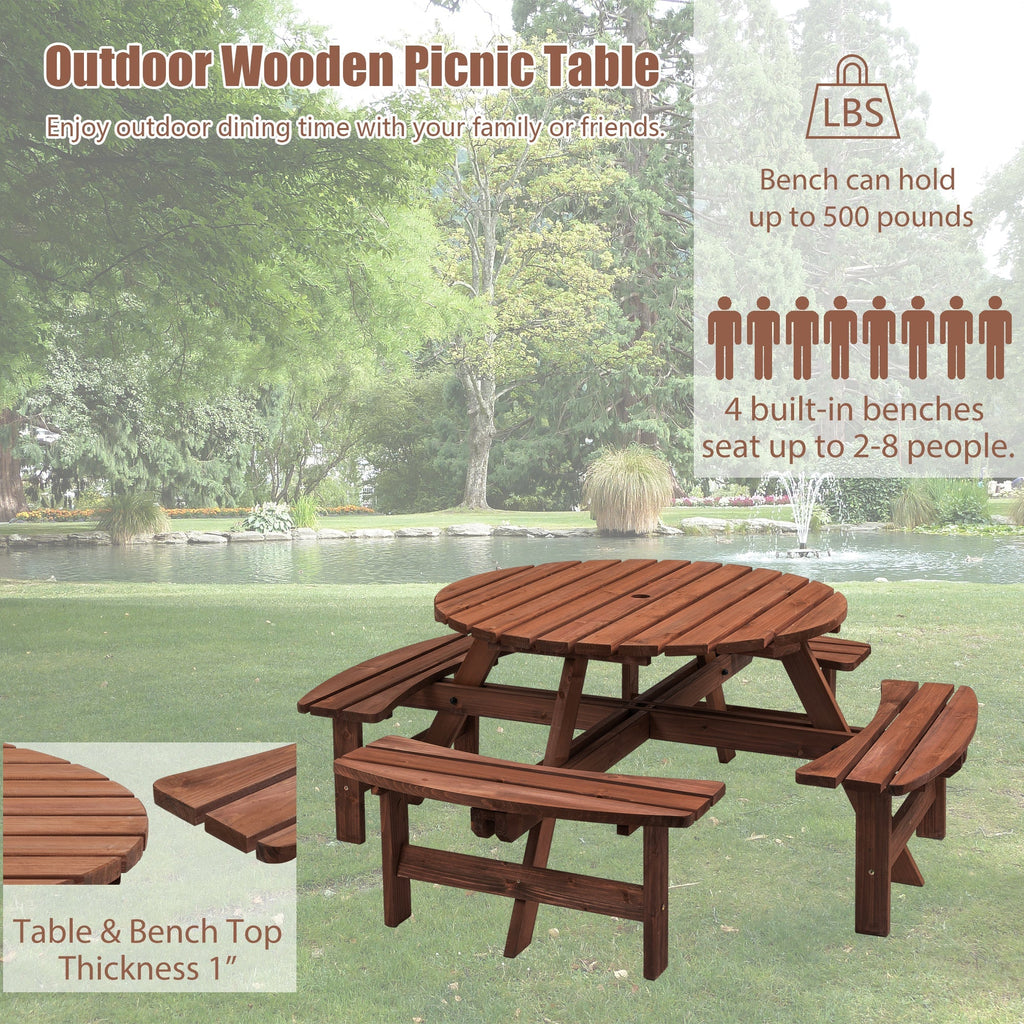 8-Person Solid Fir Wood Picnic Table with Benches
